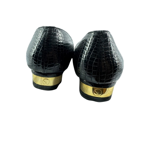 Vintage ST. JOHN Black Croc-Embossed Patent Leather Logo Loafers 10 AA - Picture 5 of 13